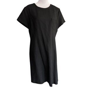 Rina Rossi vintage short sleeve black dress with pockets on‎ chest sz 8